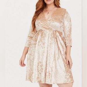 Torrid Mini Velvet Wrap Dress In Blush Metallic